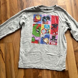 Gray Long Sleeve Tee with Colorful Graphic Design